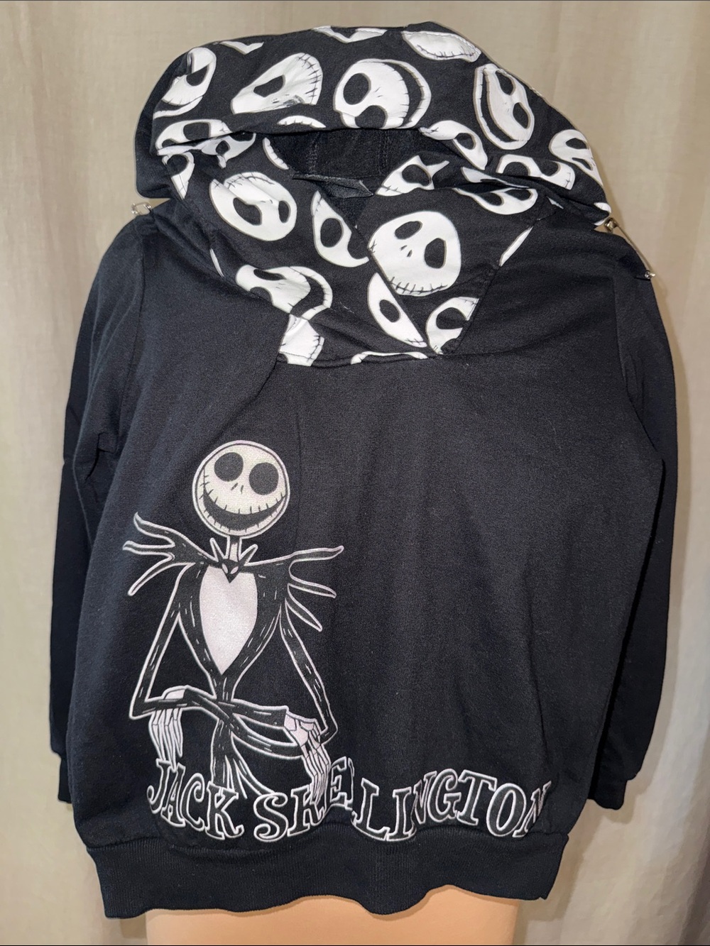 Official Disney Jack Skellington Kids Black Graphic Hoodie Jacket SzM (7/8)